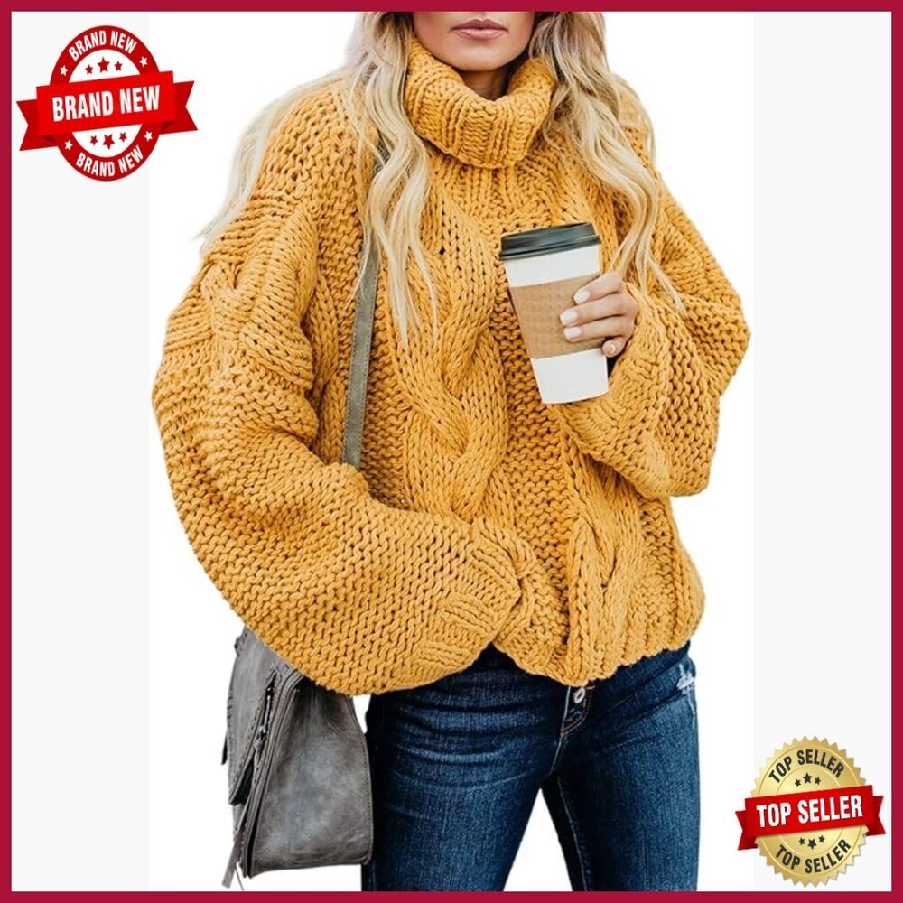 Chunky Cable Knit Turtleneck Sweater Pullover Oversized Winter Fall